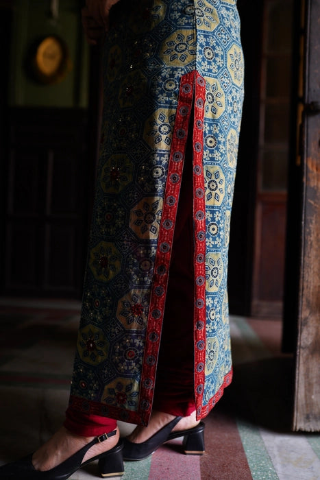 ALPONA MIRROR WORK AJRAKH KURTA INSPIRED BY JAIPUR TILES