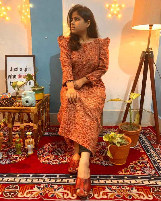 SURYAKAMAL PUFF SLEEVE AJRAKH KURTA