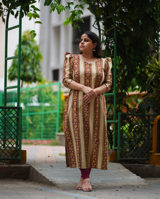 CHINNAR PUFF SLEEVE AJRAKH KURTA