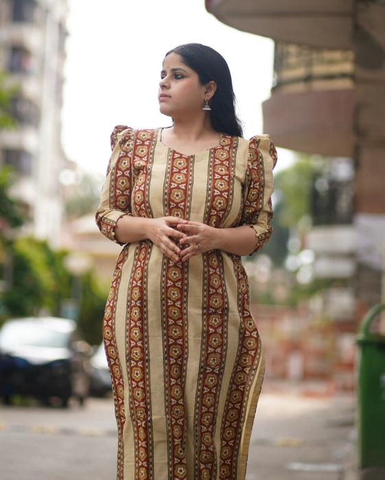 CHINNAR PUFF SLEEVE AJRAKH KURTA