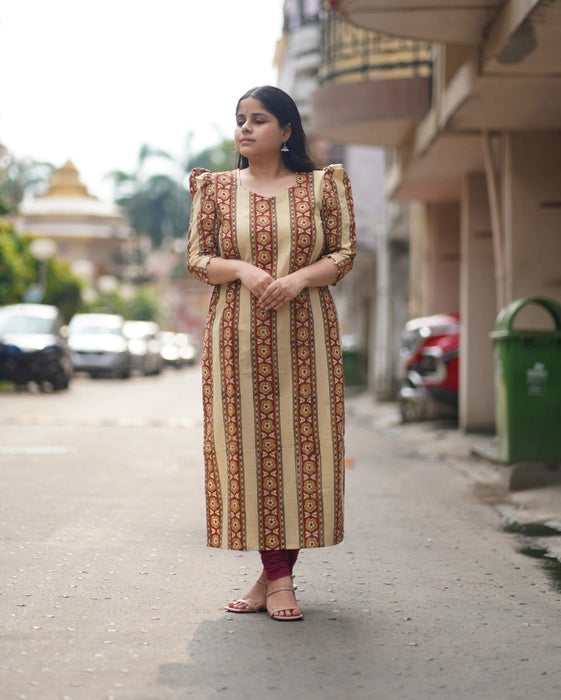 CHINNAR PUFF SLEEVE AJRAKH KURTA