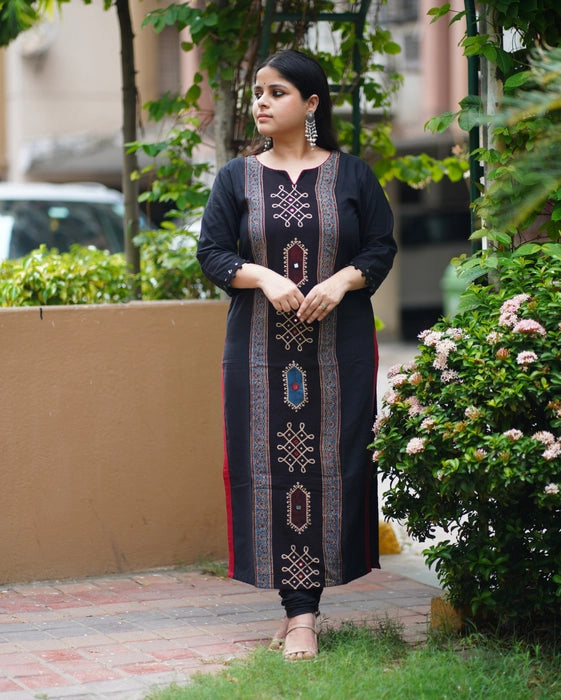 KAVERI KOLAM INSPIRED MIRROR WORK AJRAKH KURTA