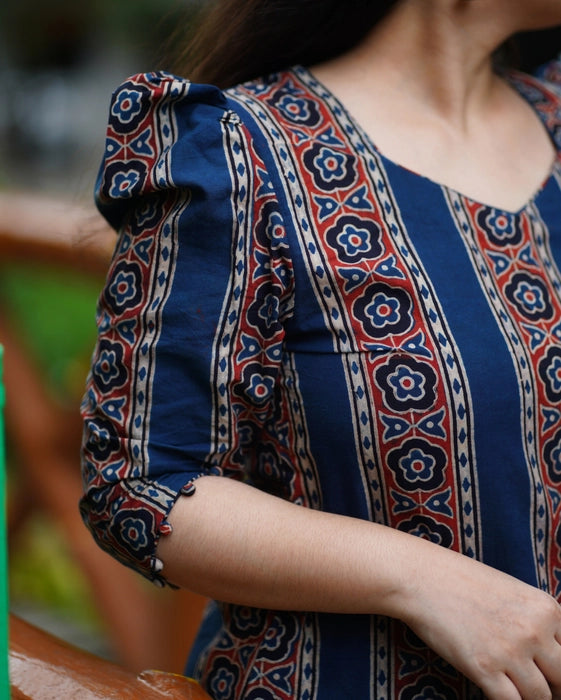 CHENAB PUFF SLEEVE AJRAKH KURTA