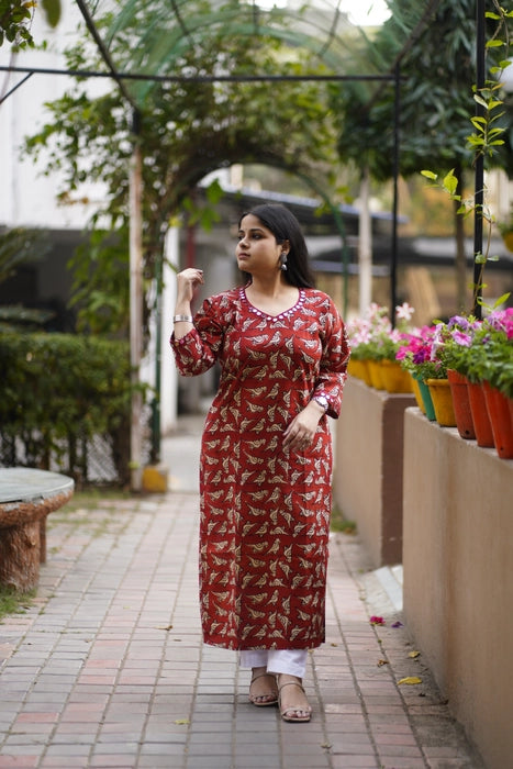 MIRROR WORK BAGRU PRINTED KURTA PAKHI