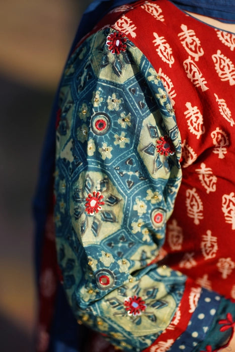 BAGH PRINTED AJRAKH PATCHWORK MIRROR EMBROIDERED KURTA