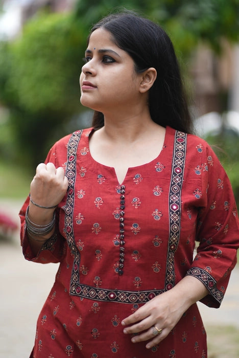 MADDER RED MIRROR WORK AJRAKH KURTA