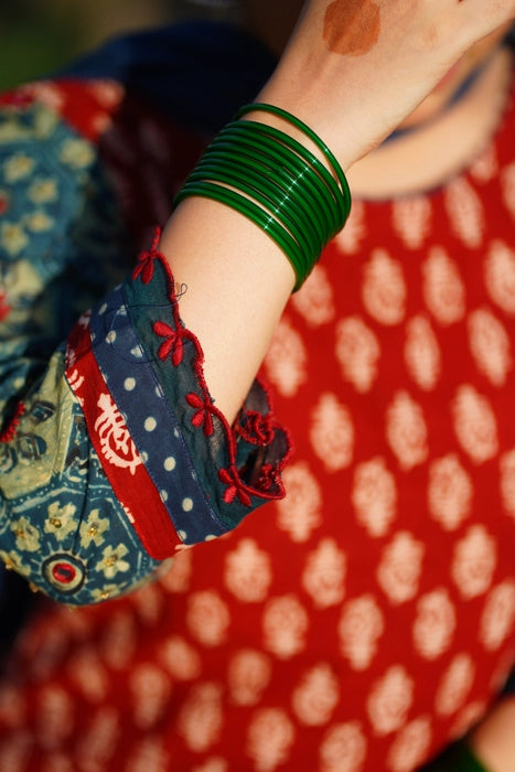 MEHER PATCHWORK MIRROR EMBROIDRED AJRAKH KURTA