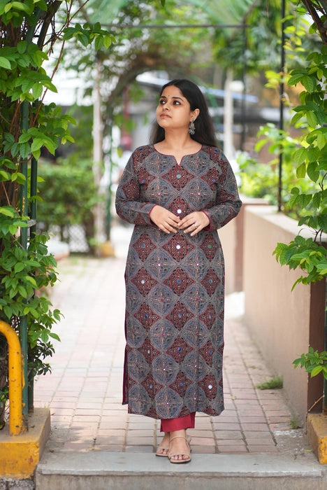 KASHMIR MIRROR WORK FULL SLEEVE AJRAKH KURTA