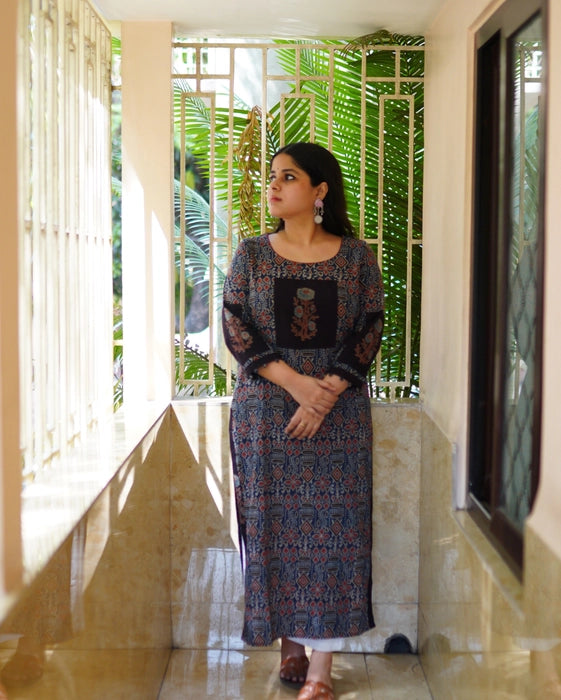 SITAAR TRIBAL PRINTED AJRAKH PATCHWORK KURTA