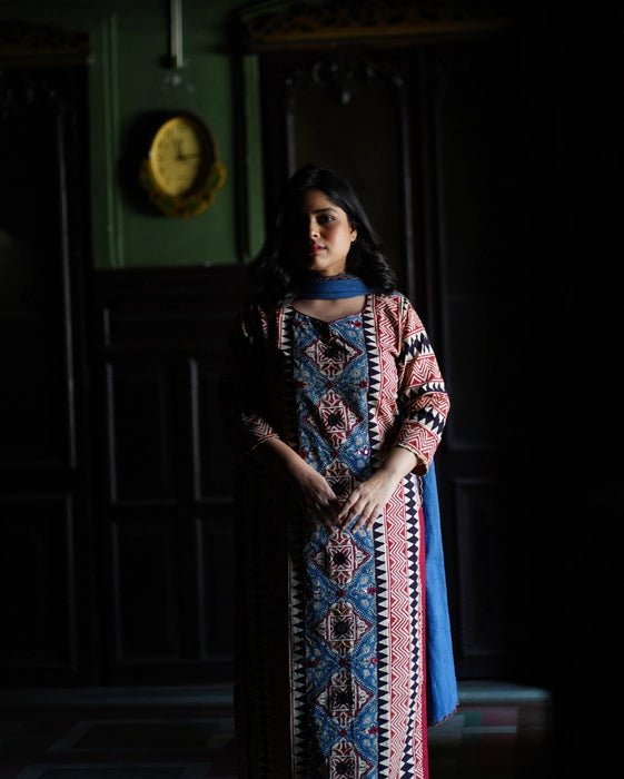 MIRZA MIRROR WORK AJRAKH KURTA