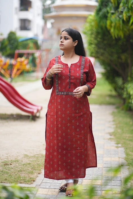 MADDER RED MIRROR WORK AJRAKH KURTA