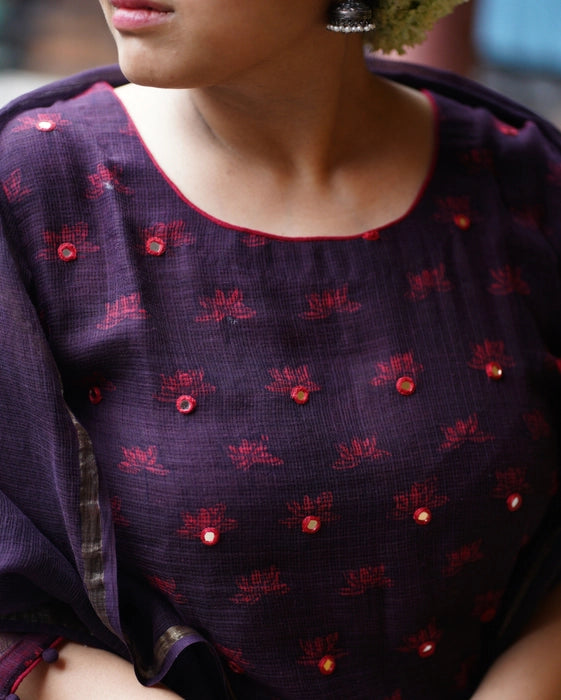 KOTA DORIA MIRROR WORK KURTA DUPATTA SET YELLOW