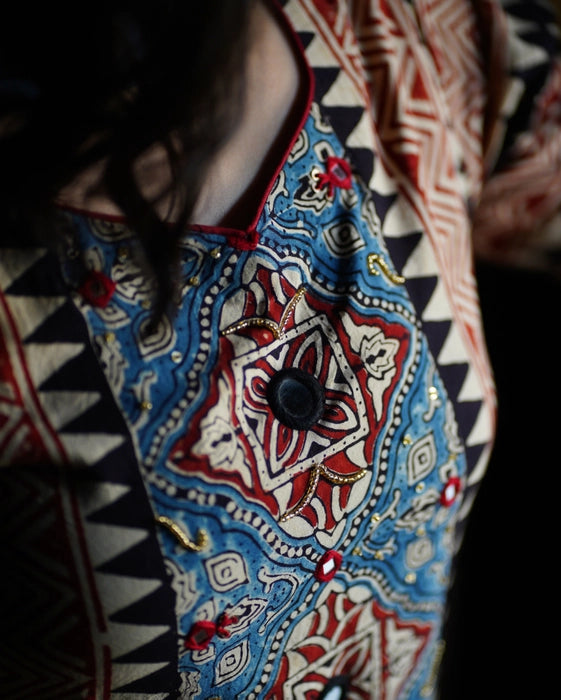 MIRZA MIRROR WORK AJRAKH KURTA