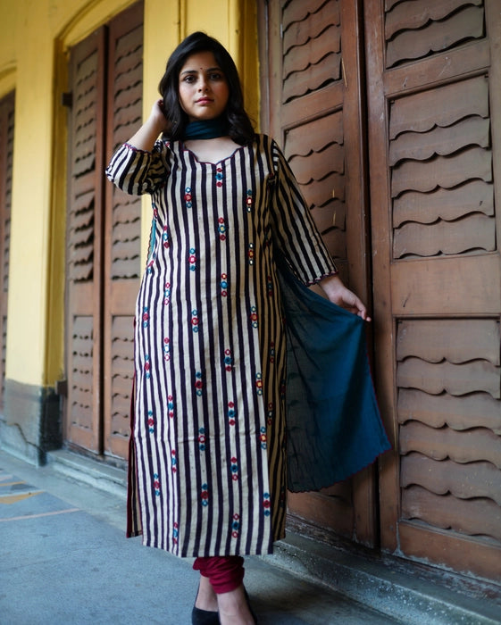 KASHISH MIRROR WORK AJRAKH KURTA