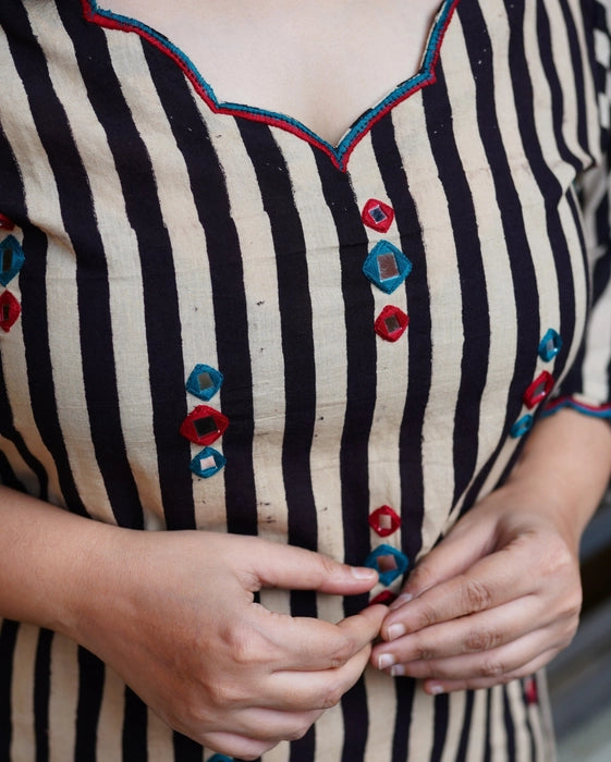 KASHISH MIRROR WORK AJRAKH KURTA