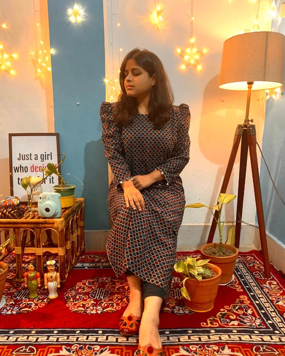 PRAMOD PUFF SLEEVE AJRAKH KURTA