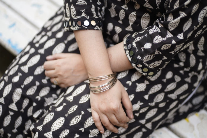 MIRROR WORK BAGRU PRINTED KURTA MACHLI JAL KI RANI HAIN