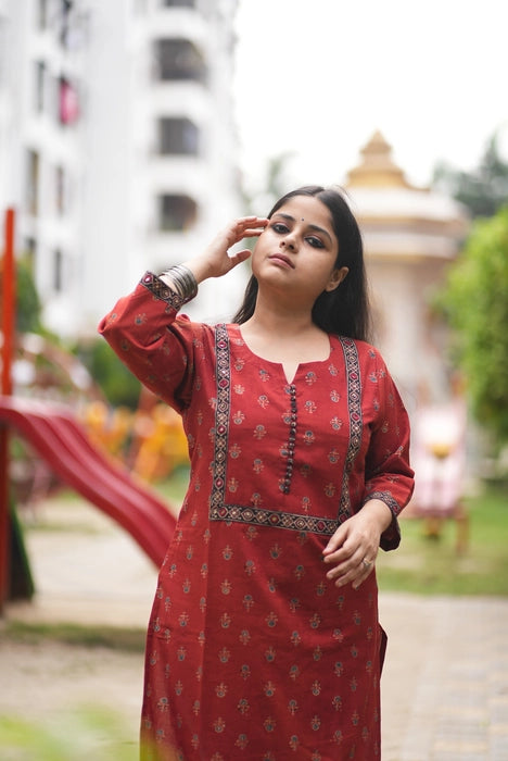 MADDER RED MIRROR WORK AJRAKH KURTA