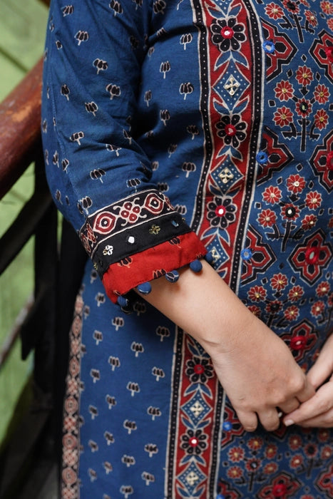 NEEL KAMAL MIRROR WORK AJRAKH KURTA