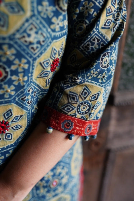 ALPONA MIRROR WORK AJRAKH KURTA INSPIRED BY JAIPUR TILES