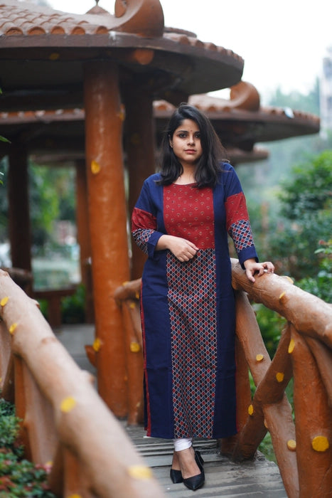 RUSHALI MIX AND MATCH AJRAKH PATCH WORK KURTA