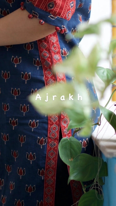 NEELAM LOTUS PRINTED AJRAKH KURTA