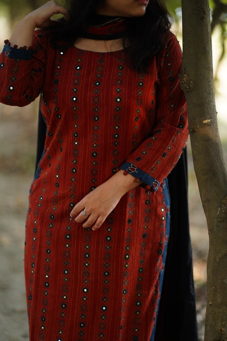 RAMELA MIRRORWORK AJRAKH KURTA
