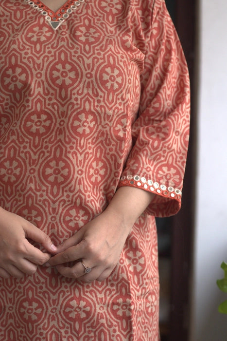 TRIBHUMI MIRROR WORK AJRAKH KURTA