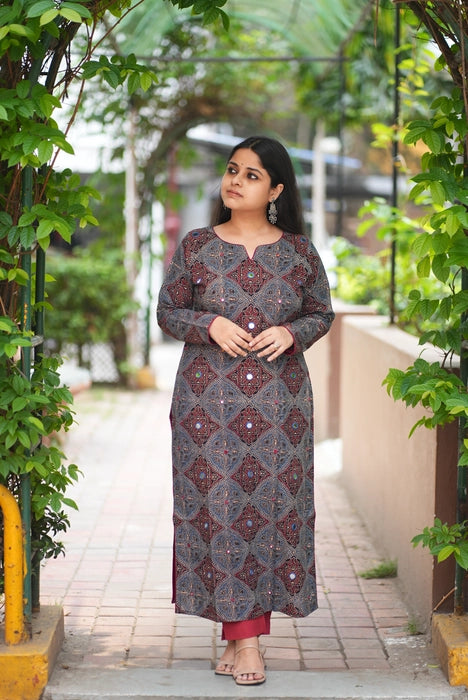 KASHMIR MIRROR WORK FULL SLEEVE AJRAKH KURTA