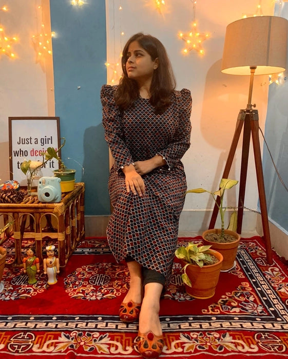 PRAMOD PUFF SLEEVE AJRAKH KURTA