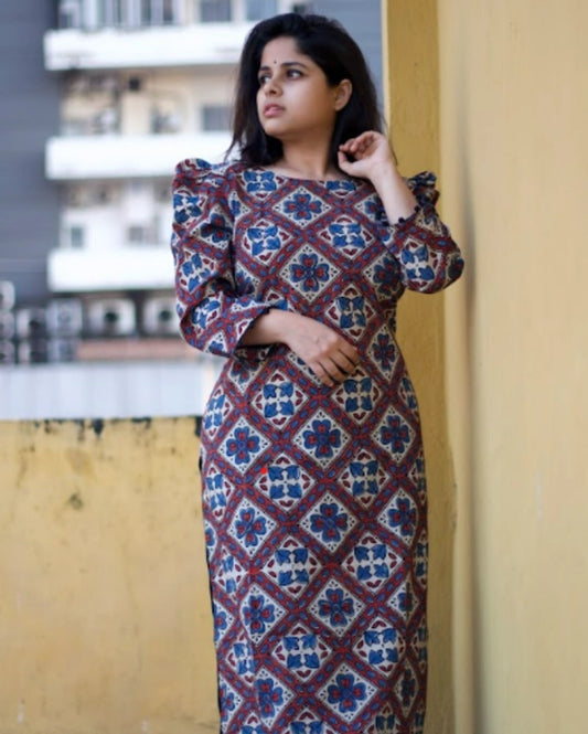 BINODINI PUFF SLEEVE AJRAKH KURTA