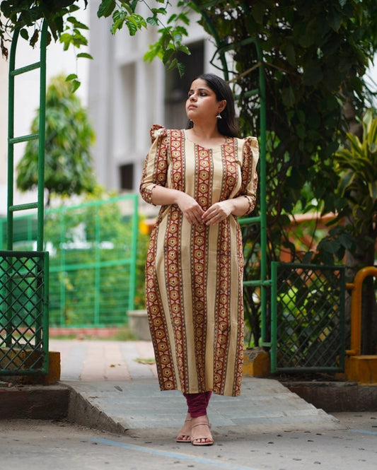 CHINNAR PUFF SLEEVE AJRAKH KURTA