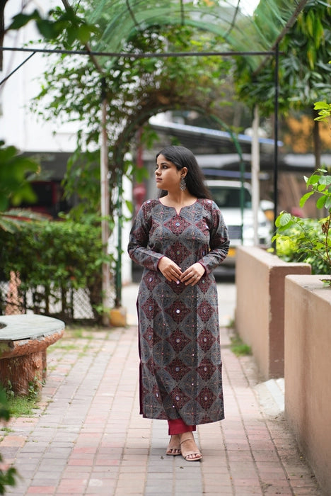 KASHMIR MIRROR WORK FULL SLEEVE AJRAKH KURTA