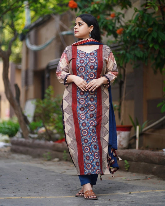 BIJAYA  MIRROR WORK AJRAKH KURTA