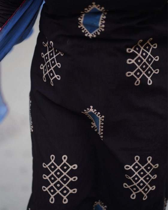 KOLAM INSPIRED PUFF SLEEVE MIRRORWORK AJRAKH KURTA