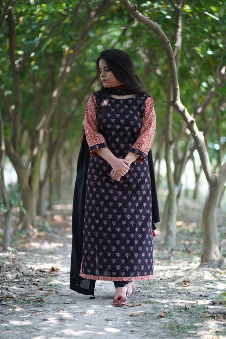 VARSHA MIRROR WORK PATCHWORK AJRAKH KURTA
