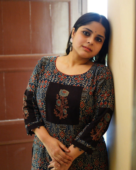 SITAAR TRIBAL PRINTED AJRAKH PATCHWORK KURTA