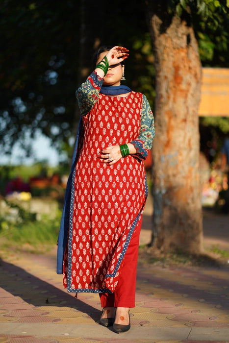 MEHER PATCHWORK MIRROR EMBROIDRED AJRAKH KURTA