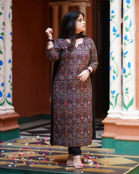 RAGINI  REAL MIRROR WORK AJRAKH KURTA