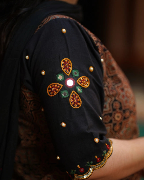 HEER REAL MIRROR WORK AJRAKH KURTA