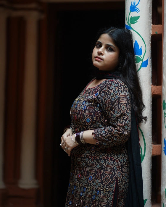 RAGINI  REAL MIRROR WORK AJRAKH KURTA