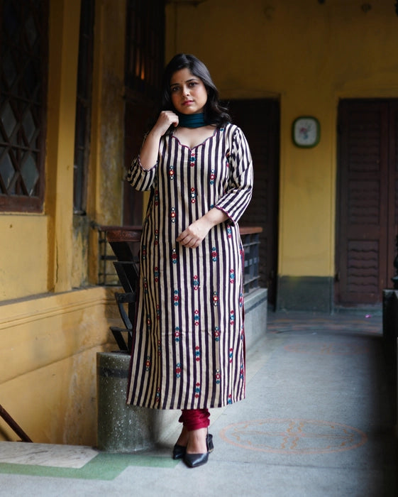 KASHISH MIRROR WORK AJRAKH KURTA