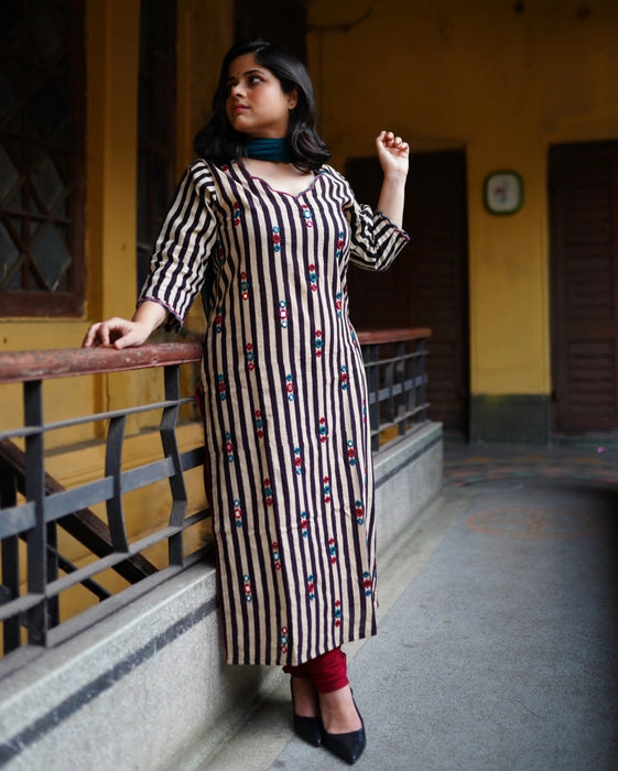 KASHISH MIRROR WORK AJRAKH KURTA