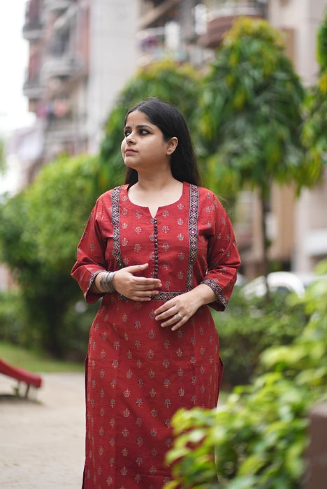 MADDER RED MIRROR WORK AJRAKH KURTA