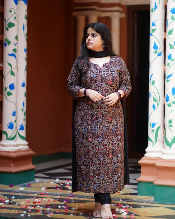RAGINI  REAL MIRROR WORK AJRAKH KURTA