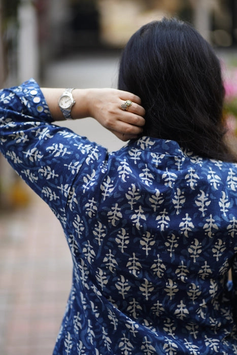 INDIGO MIRROR WORK BAGRU PRINTED KURTA