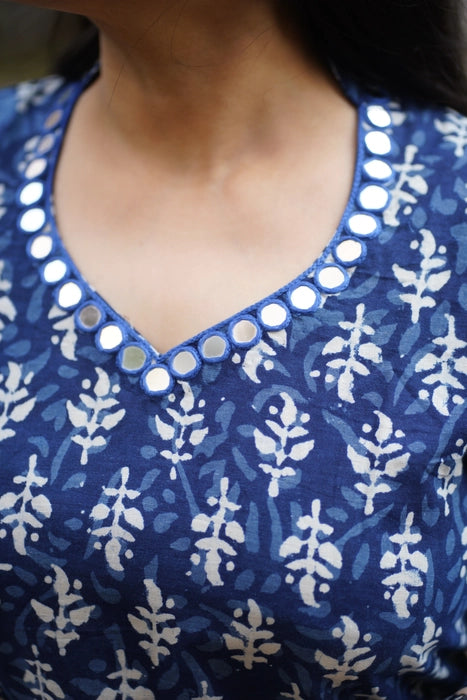 INDIGO MIRROR WORK BAGRU PRINTED KURTA