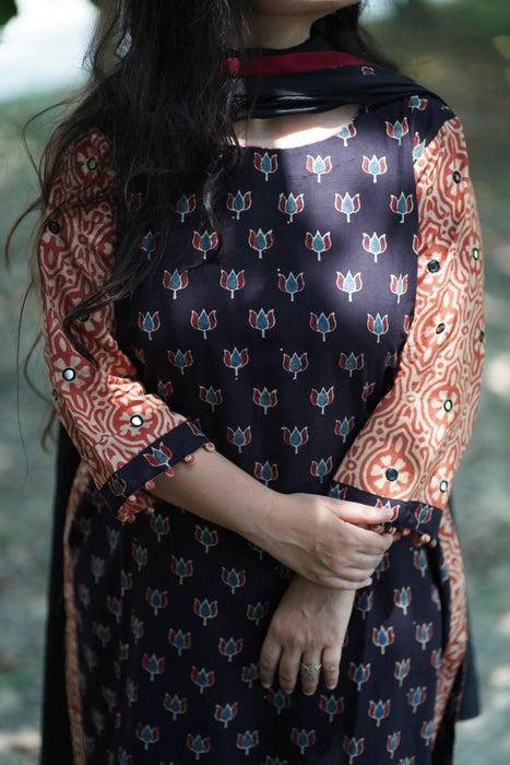 VARSHA MIRROR WORK PATCHWORK AJRAKH KURTA