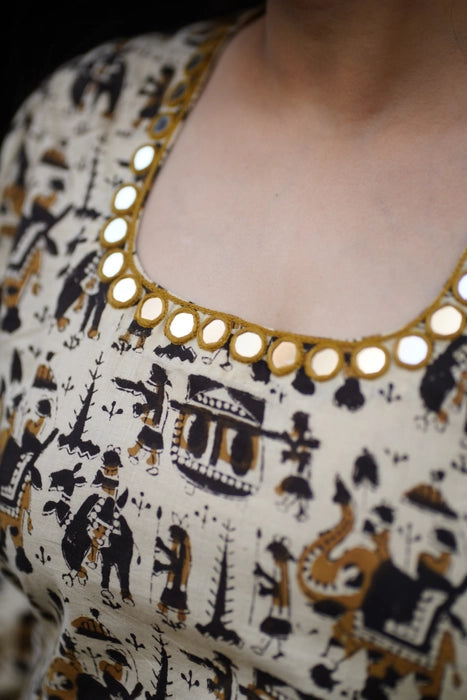 MIRRIR WORK BAGRU PRINTED KURTA HATHI GHODA PALKI