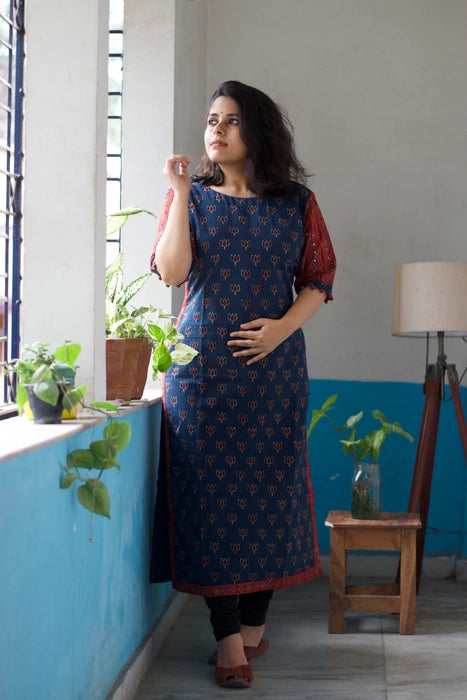 NEELAM LOTUS PRINTED AJRAKH KURTA